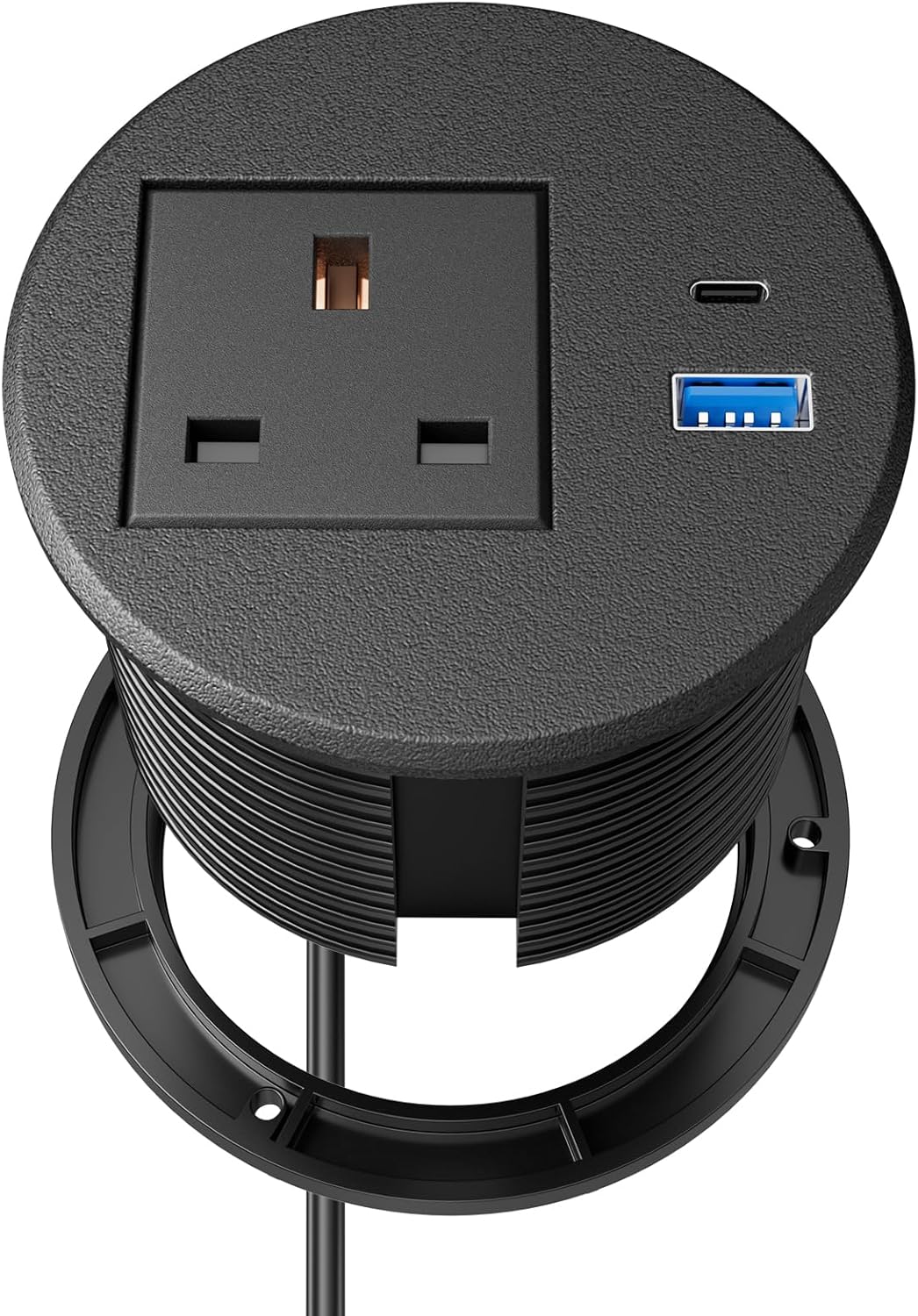 Desk Power Strip USB C PD20W, Desk Grommet Power Socket 80MM, Recessed Power Socket with USB, Desk Extension Lead 2M Extension Cord, Black