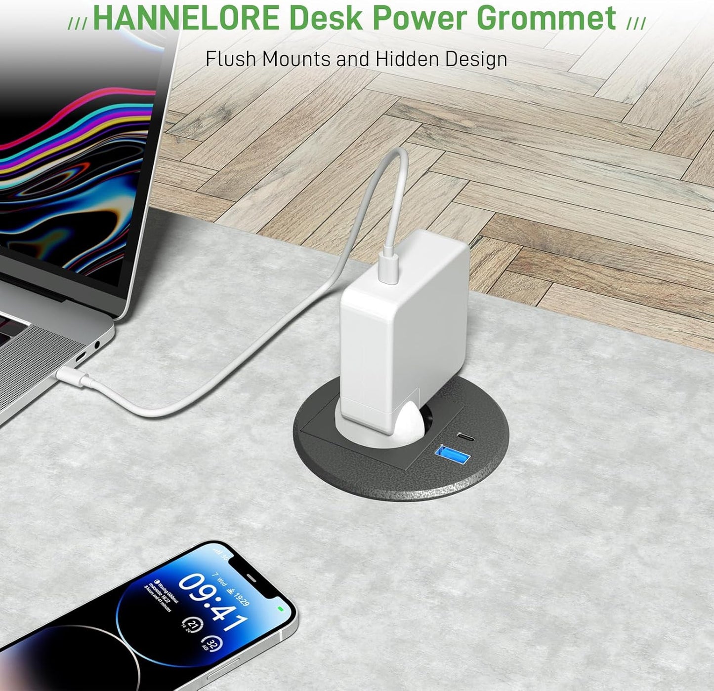 Einbausteckdose mit USB C PD20W, Versenkbare Steckdose mit USB, Einbau Steckdosenleiste für Schreibtisch Arbeitsplatte, 2M Kabel, Schwarz