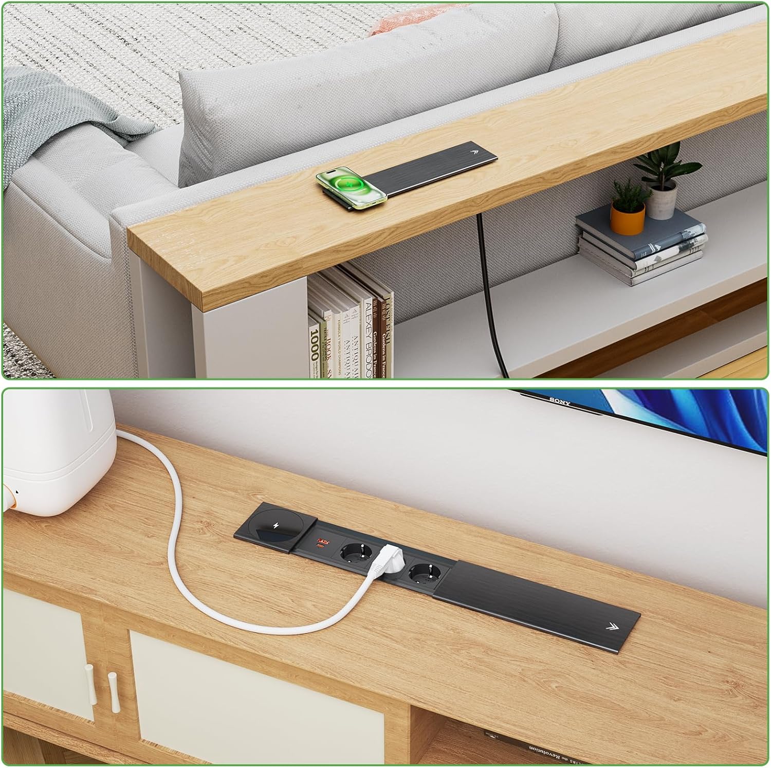 Tischsteckdose 3 Fach mit USB C PD20W, Einbau Steckdosenleiste mit USB und 15W Kabellosem Ladegerät, Metall Deckel, Einbausteckdose Versenkbare Steckdose für Schreibtisch Küche Büro, Schwarz, 2M Kable