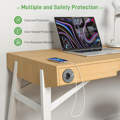 Einbausteckdose mit USB C PD20W, Versenkbare Steckdose mit USB, Einbau Steckdosenleiste für Schreibtisch Arbeitsplatte, 2M Kabel, Schwarz
