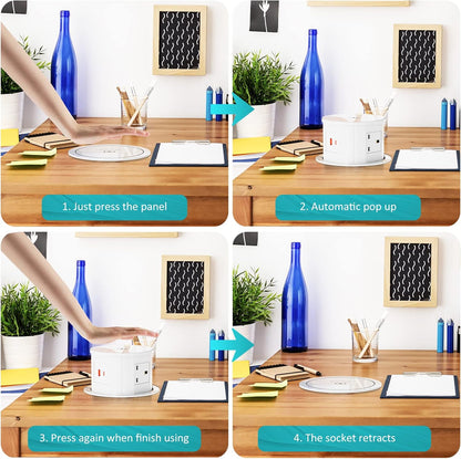 Pop Up Sockets for Kitchen Worktops with Wireless Charging, Pop Up Plug Socket with USB C, Recessed Desk Power Outlet 4 UK Plug, 2 USB, Worktops Socket for Office and Home, White