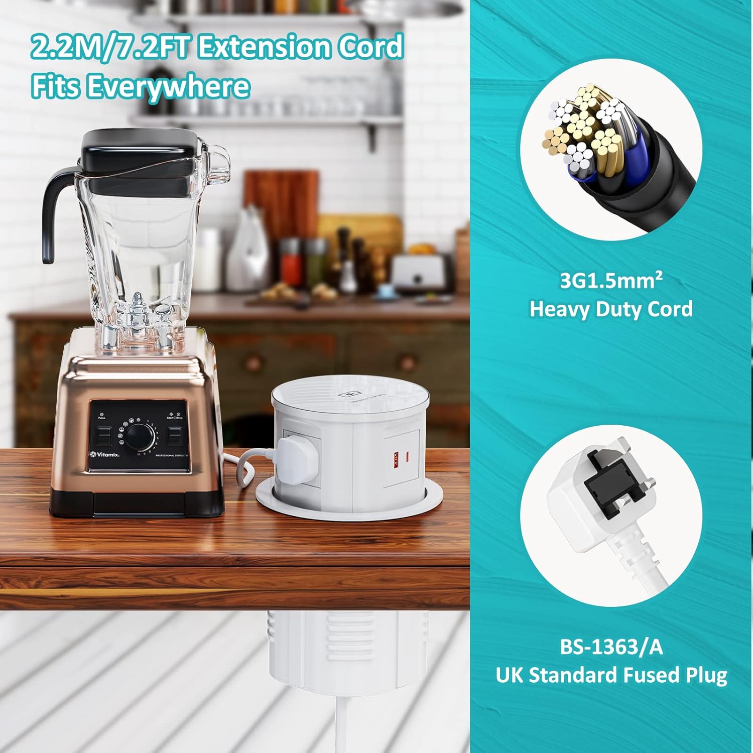 Pop Up Sockets for Kitchen Worktops with Wireless Charging, Pop Up Plug Socket with USB C, Recessed Desk Power Outlet 4 UK Plug, 2 USB, Worktops Socket for Office and Home, White